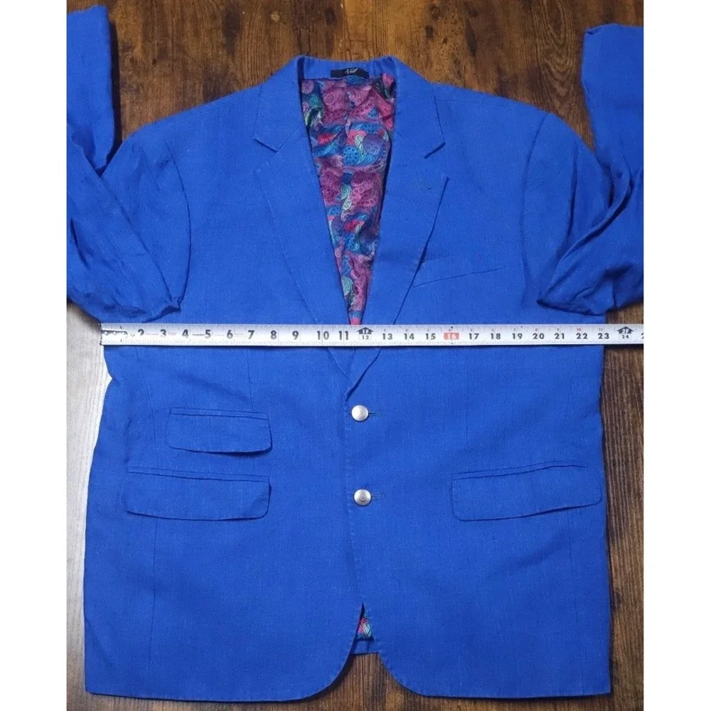 Marzoni Freschezza Linen Blazer Men's Floral Lining 2-Button Blue Size 44
